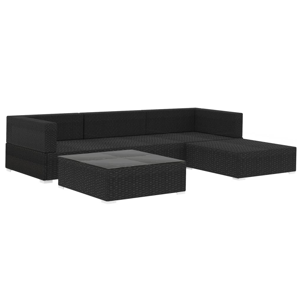 vidaXL 5-tlg. Garten-Lounge-Set mit Auflagen Poly Rattan Schwarz