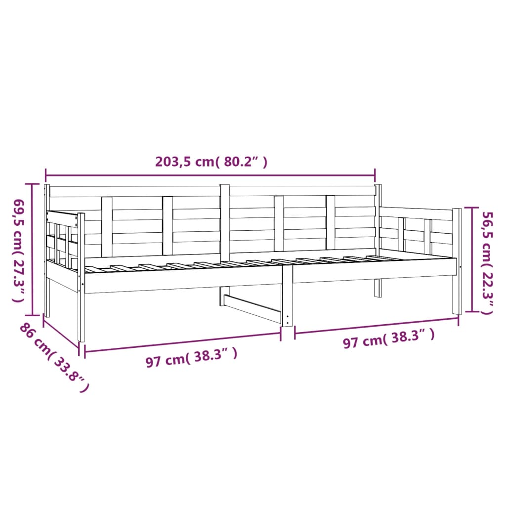 vidaXL Tagesbett Schwarz Massivholz Kiefer 80x200 cm