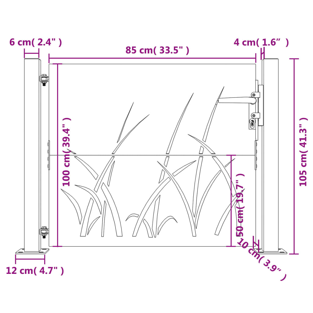 vidaXL Gartentor 105x105 cm Cortenstahl Gras-Design