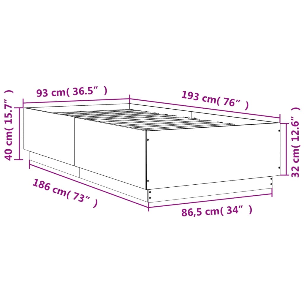 vidaXL Bettgestell mit LED Sonoma-Eiche 90x190 cm Holzwerkstoff