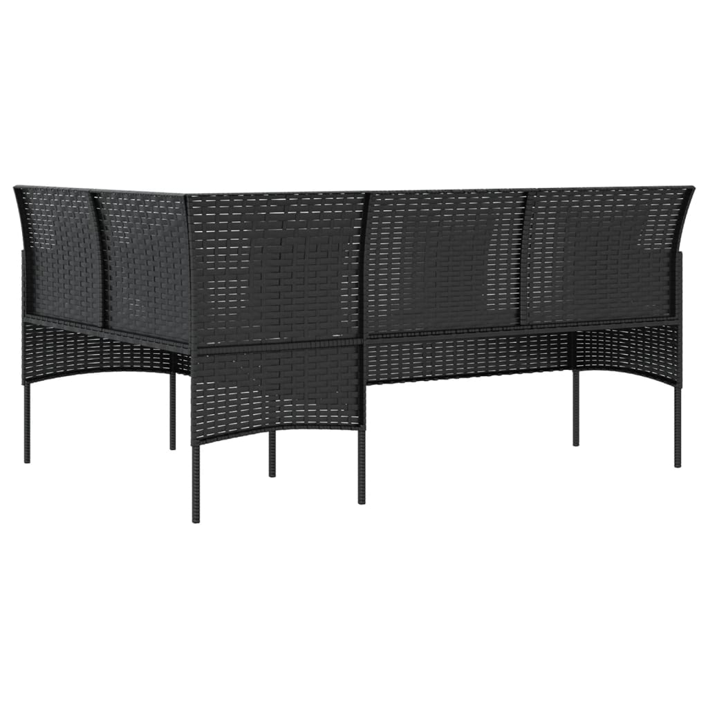 vidaXL 5-tlg. Sofagarnitur in L-Form mit Kissen Poly Rattan Schwarz