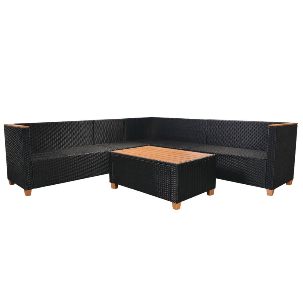 vidaXL 5-tlg. Garten-Lounge-Set mit Auflagen Poly Rattan Schwarz