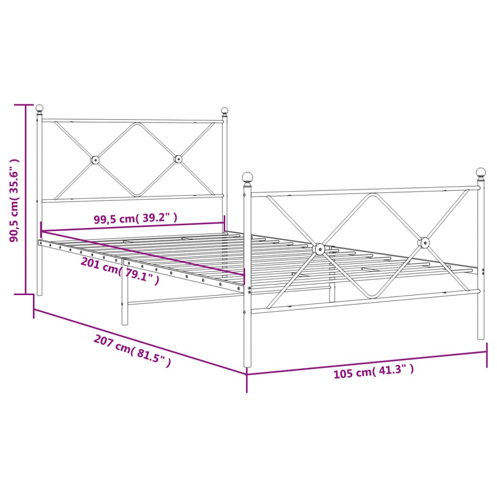 vidaXL Bettgestell mit Kopf- und Fußteil Metall Weiß 100x200 cm