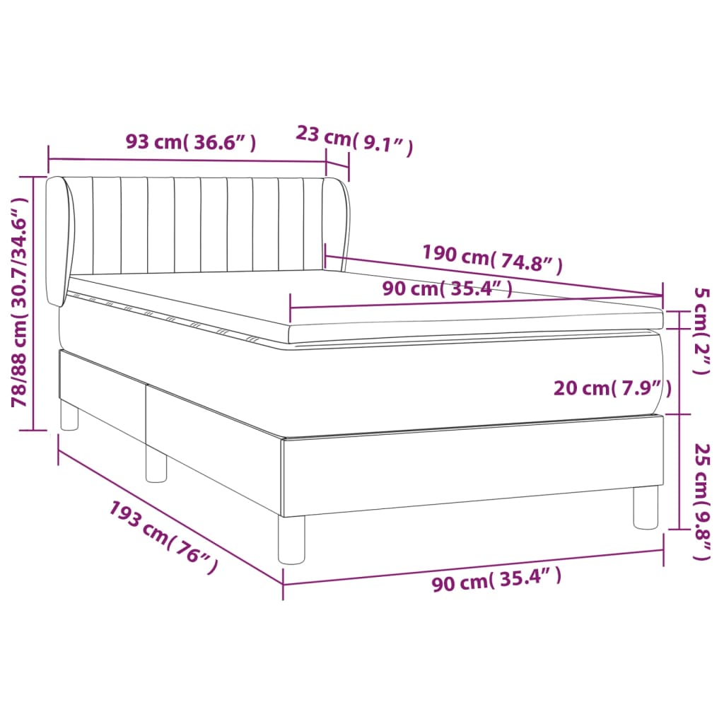 vidaXL Boxspringbett mit Matratze Dunkelgrau 90x190 cm Stoff