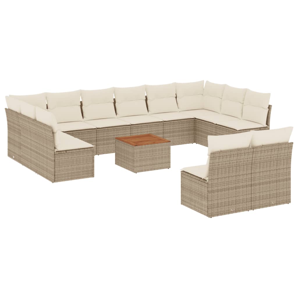 vidaXL 13-tlg. Garten-Sofagarnitur mit Kissen Beige Poly Rattan