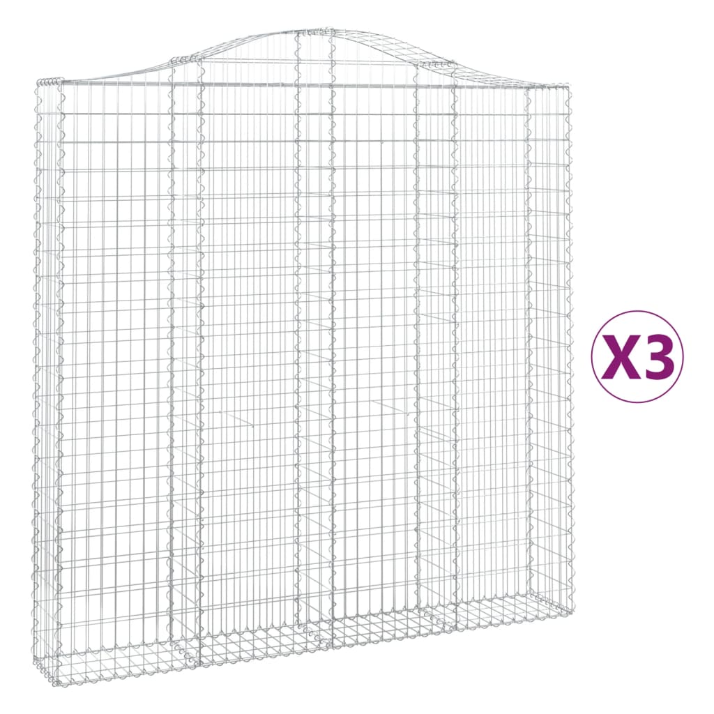 vidaXL Gabionen mit Hochbogen 3 Stk. 200x30x200/220cm Verzinktes Eisen