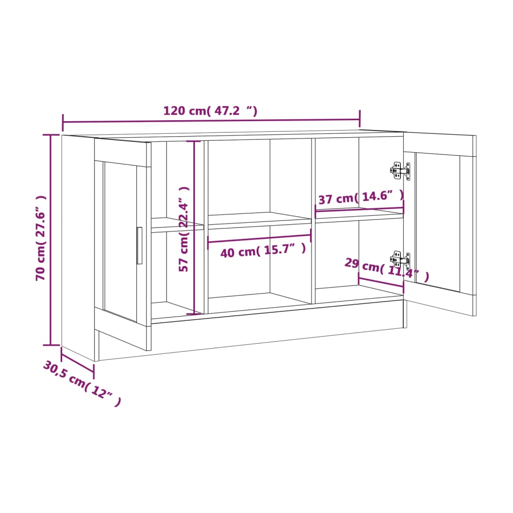 vidaXL Sideboard Räuchereiche 120x30,5x70 cm Holzwerkstoff