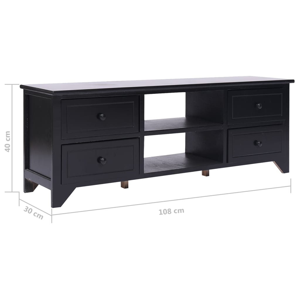 vidaXL TV-Schrank Schwarz 108x30x40 cm Massivholz Paulownia