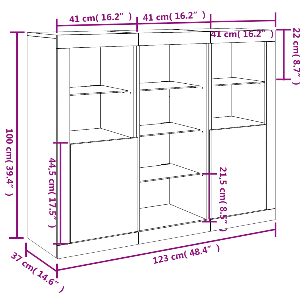 vidaXL Sideboards mit LED-Leuchten 3 Stk. Sonoma-Eiche Holzwerkstoff