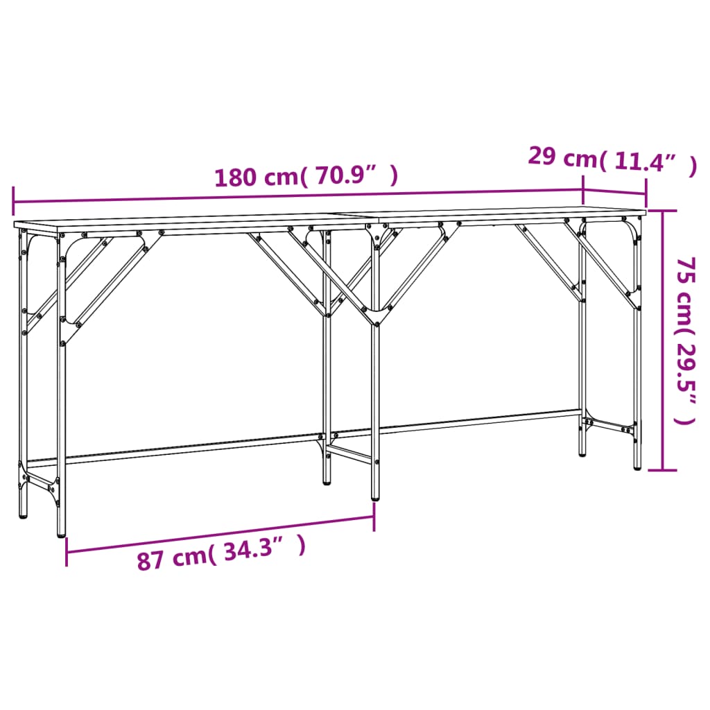 vidaXL Konsolentisch Räuchereiche 180x29x75 cm Holzwerkstoff