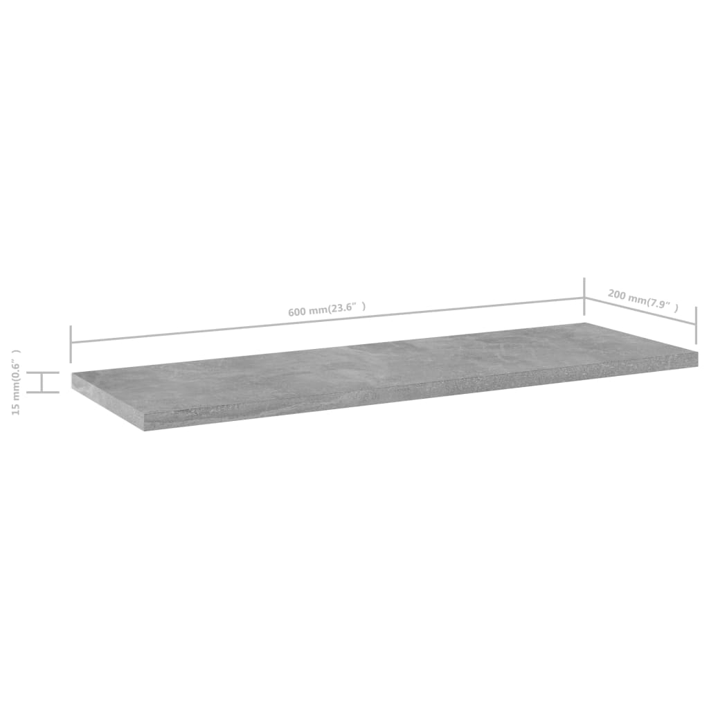 vidaXL Bücherregal-Bretter 8 Stk. Betongrau 60x20x1,5 cm Holzwerkstoff