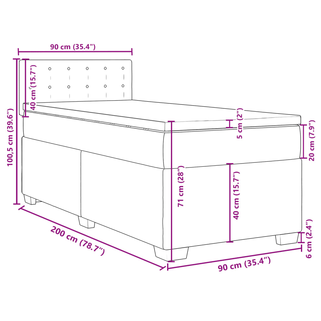 vidaXL Boxspringbett mit Matratze Schwarz 90x200 cm Kunstleder