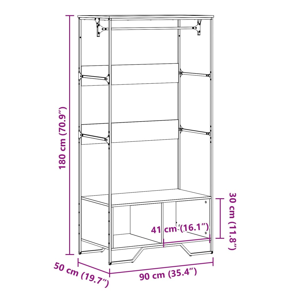 vidaXL Kleiderständer Sonoma-Eiche 90x50x180 cm Holzwerkstoff