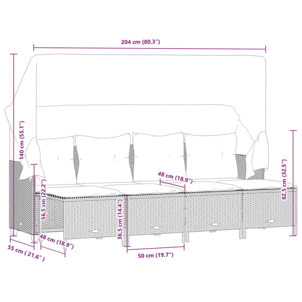 vidaXL 5-tlg. Garten-Sofagarnitur mit Kissen Grau Poly Rattan