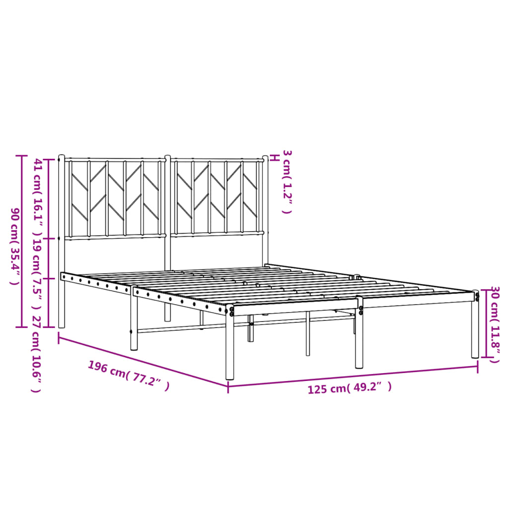 vidaXL Bettgestell mit Kopfteil Metall Schwarz 120x190 cm