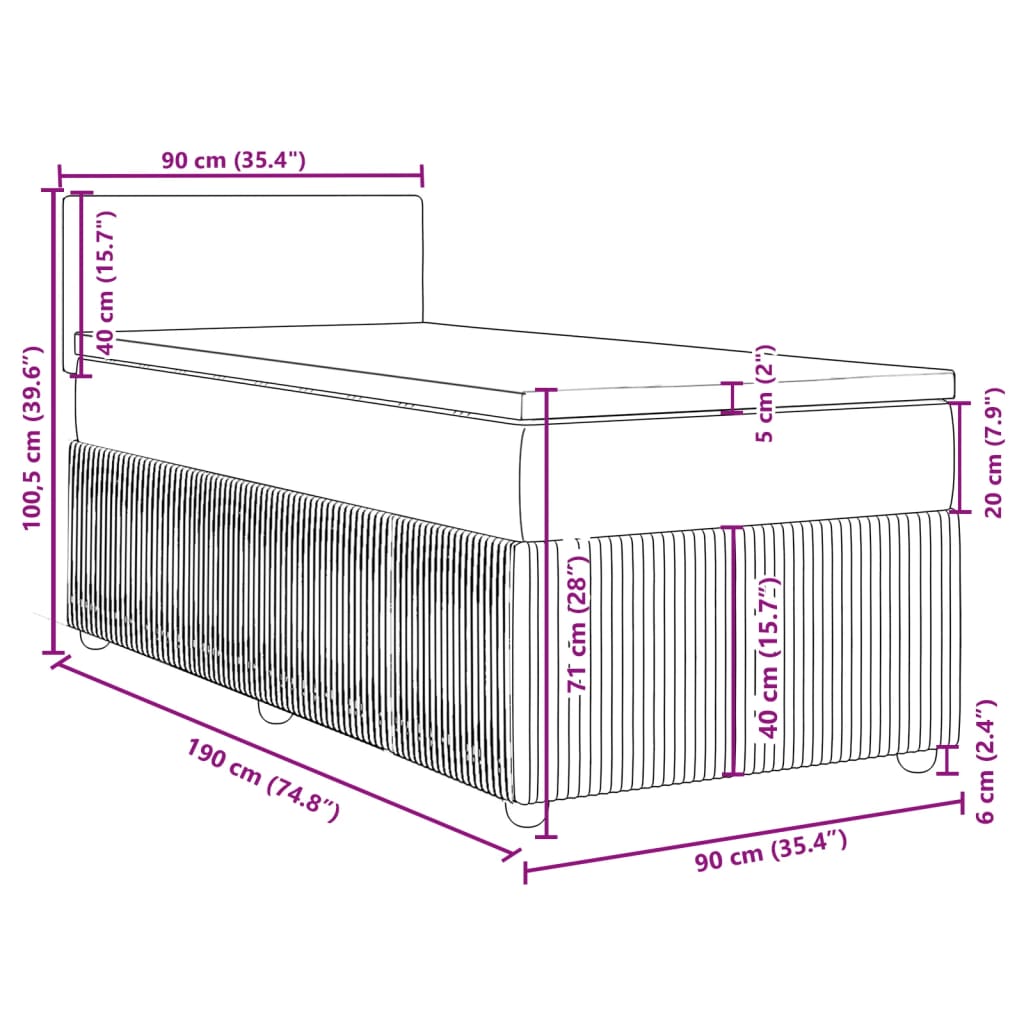 vidaXL Boxspringbett mit Matratze Taupe 90x190 cm Stoff