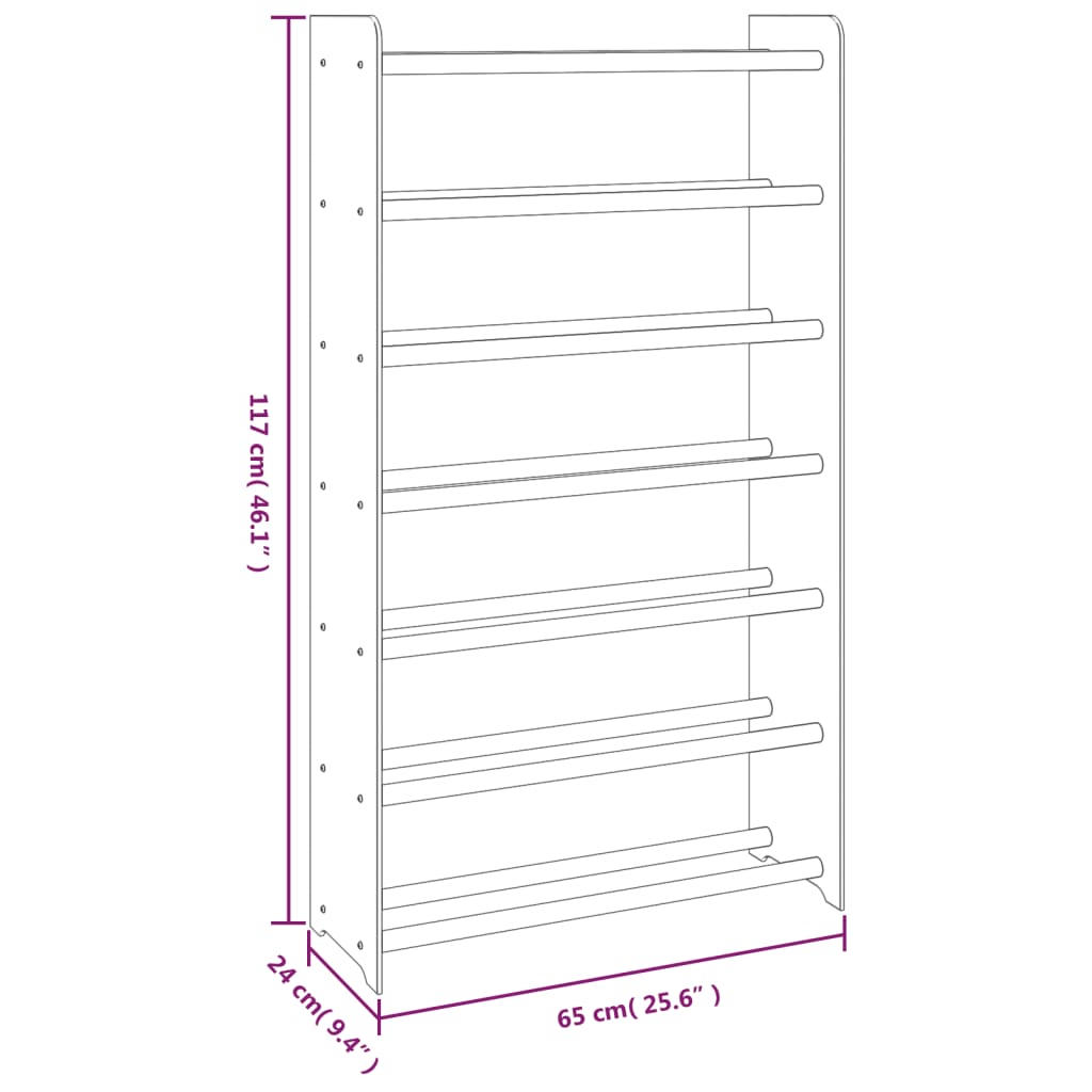 vidaXL Schuhregal Grau 65x24x117 cm Holzwerkstoff