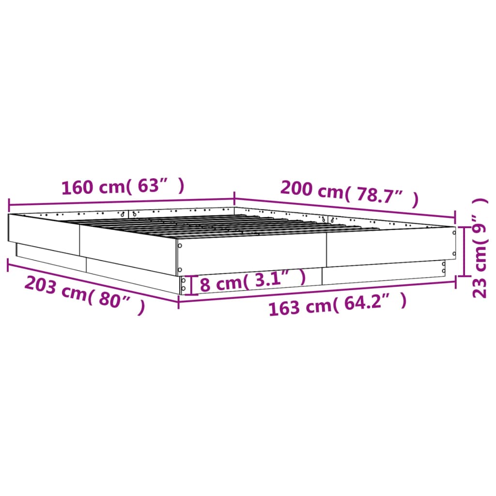 vidaXL Bettgestell Betongrau 160x200 cm Holzwerkstoff