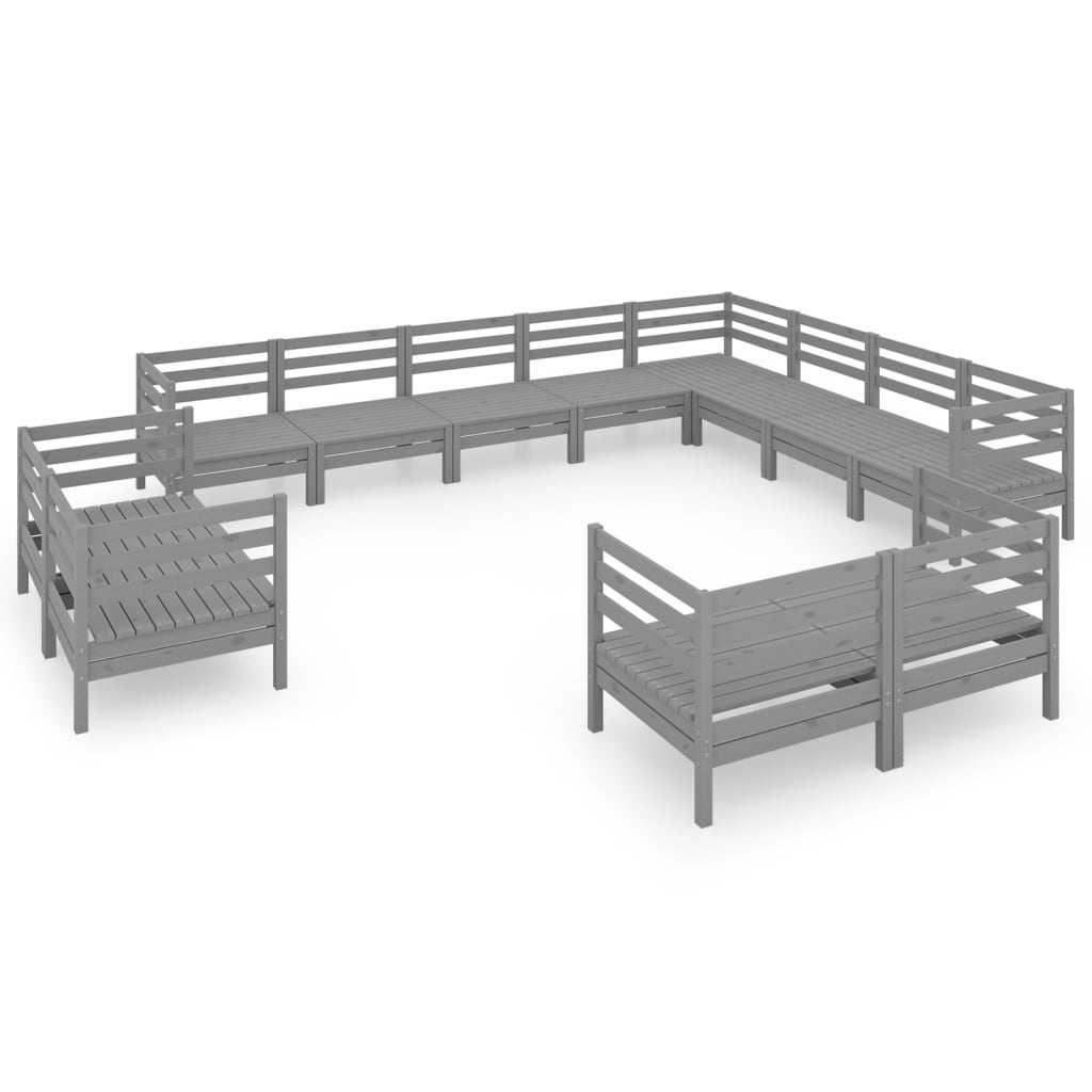 vidaXL 12-tlg. Garten-Lounge-Set Massivholz Kiefer Grau