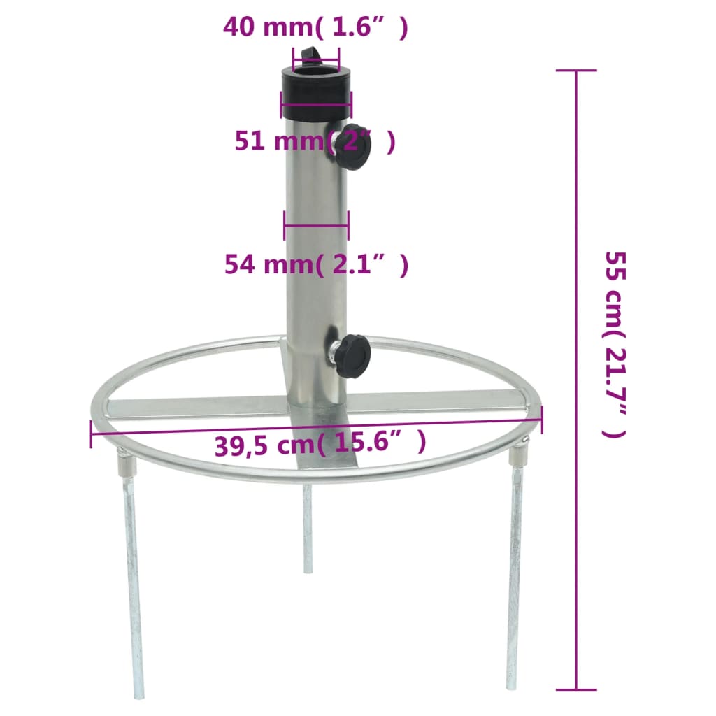 vidaXL Sonnenschirmständer mit Erdspießen für Ø38/48 mm Silbern Stahl