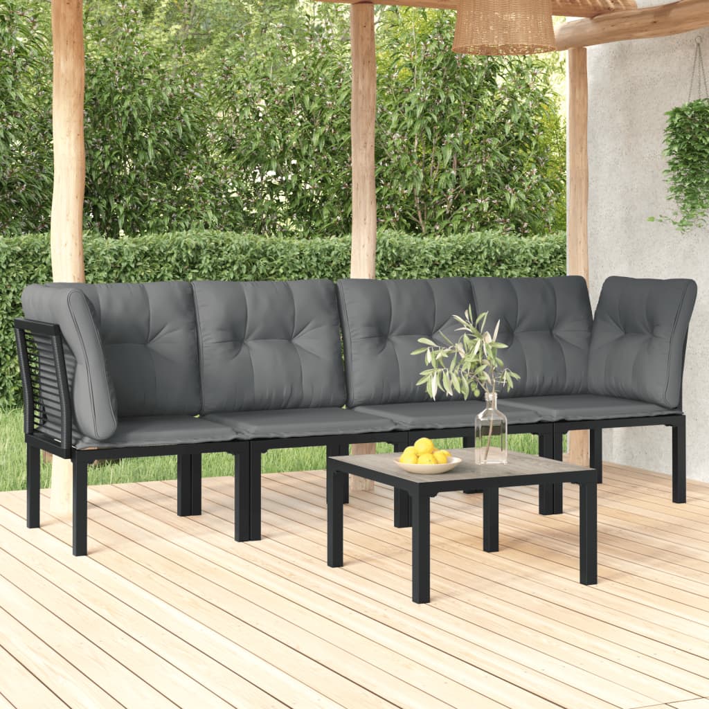 vidaXL 5-tlg. Garten-Lounge-Set Schwarz und Grau Poly Rattan