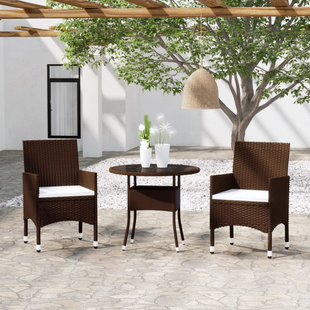 vidaXL 3-tlg. Garten-Essgruppe Poly Rattan Braun