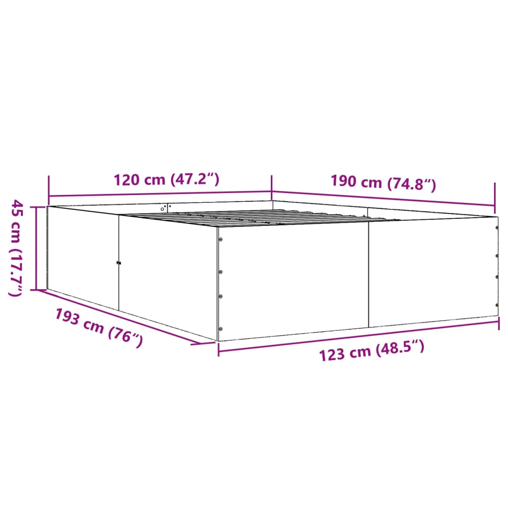 vidaXL Bettgestell Räuchereiche 120x190 cm Holzwerkstoff