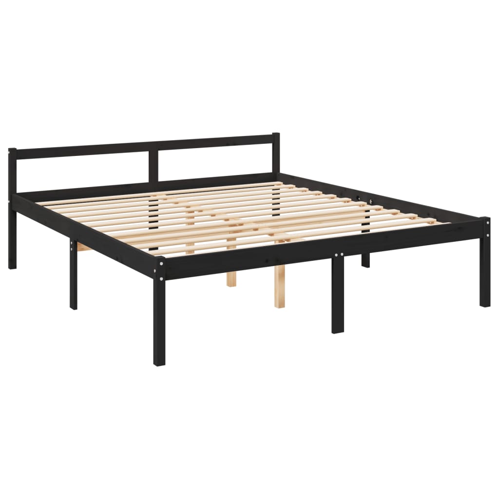 vidaXL Seniorenbett mit Kopfteil 200x200 cm Schwarz Massivholz