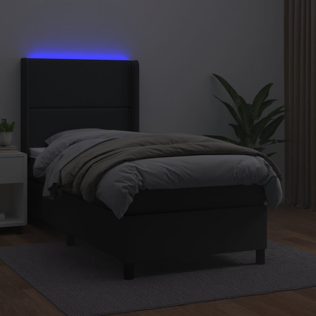 vidaXL Boxspringbett mit Matratze & LED Schwarz 100x200 cm Kunstleder