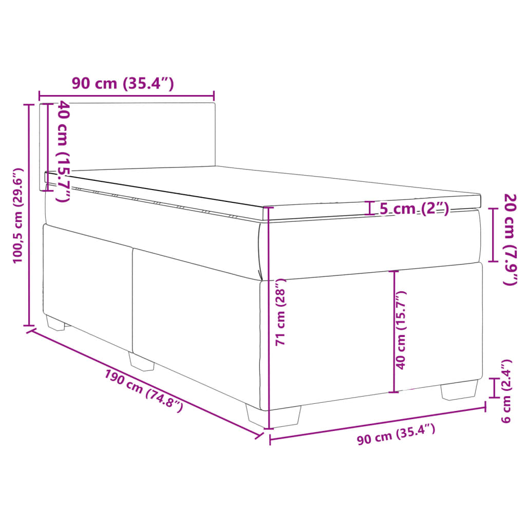 vidaXL Boxspringbett mit Matratze Schwarz 90x190 cm Stoff