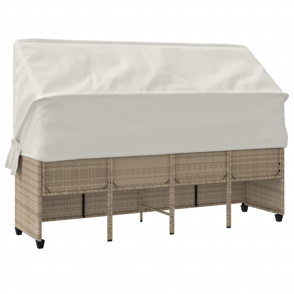 vidaXL Sonnenliege mit Dach und Kissen Beige Poly Rattan