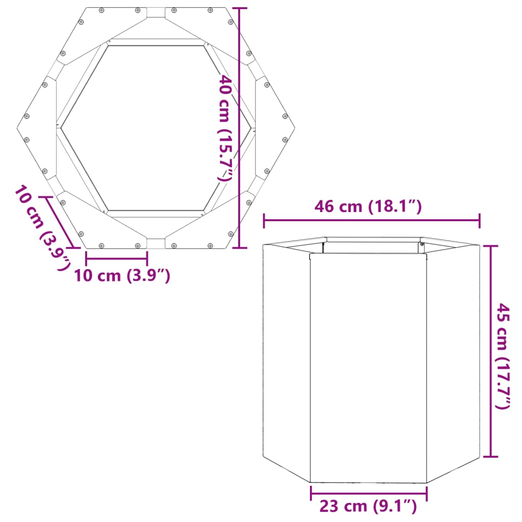 vidaXL Pflanzkübel Sechseckig 46x40x45 Cortenstahl