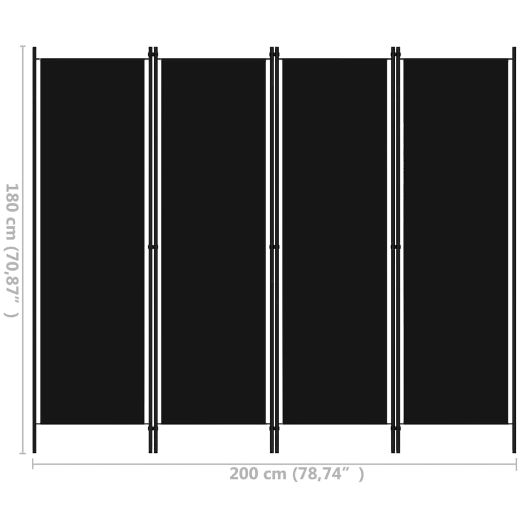 vidaXL 4-tlg. Raumteiler Schwarz 200x180 cm