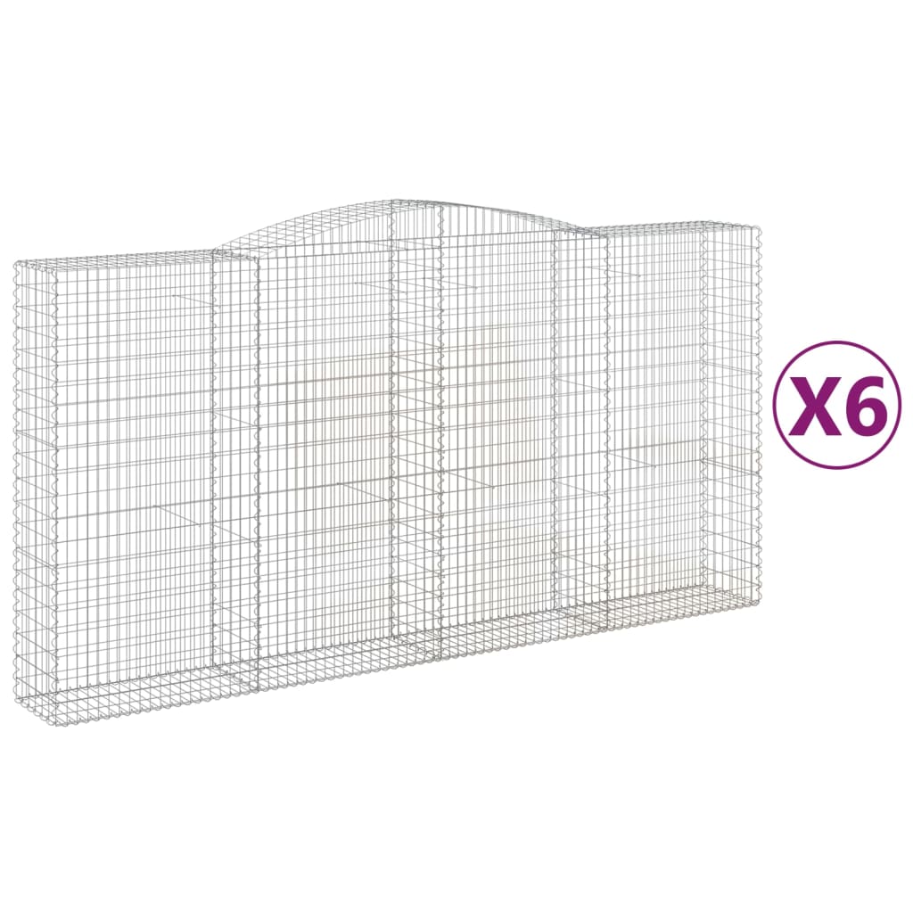 vidaXL Gabionen mit Hochbogen 6 Stk. 400x50x200/220cm Verzinktes Eisen