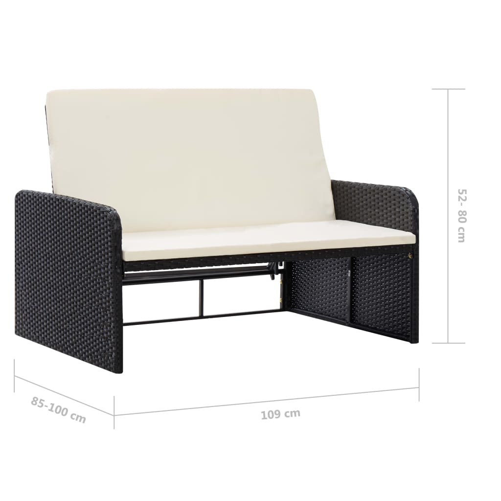 vidaXL 2-tlg. Garten-Lounge-Set mit Auflagen Poly Rattan Schwarz