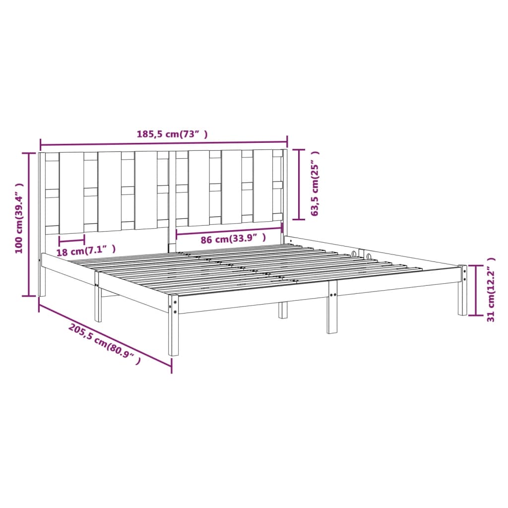 vidaXL Massivholzbett Schwarz 180x200 cm