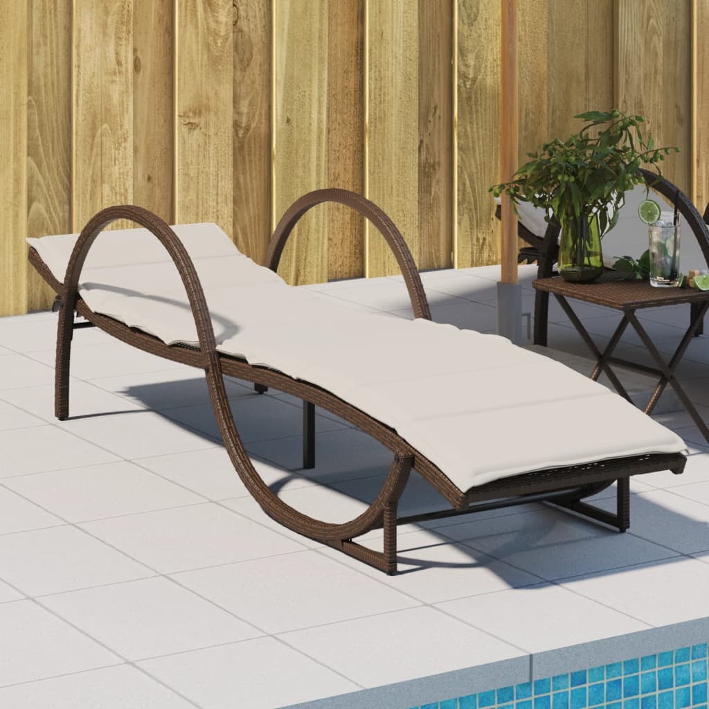 vidaXL Sonnenliege mit Auflage Braun 60x199x42 cm Poly Rattan