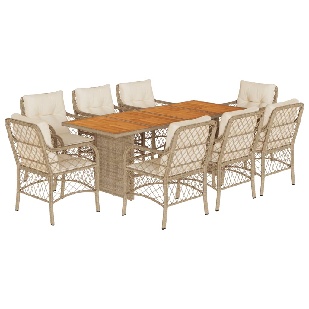 vidaXL 9-tlg. Garten-Essgruppe mit Kissen Beige Poly Rattan