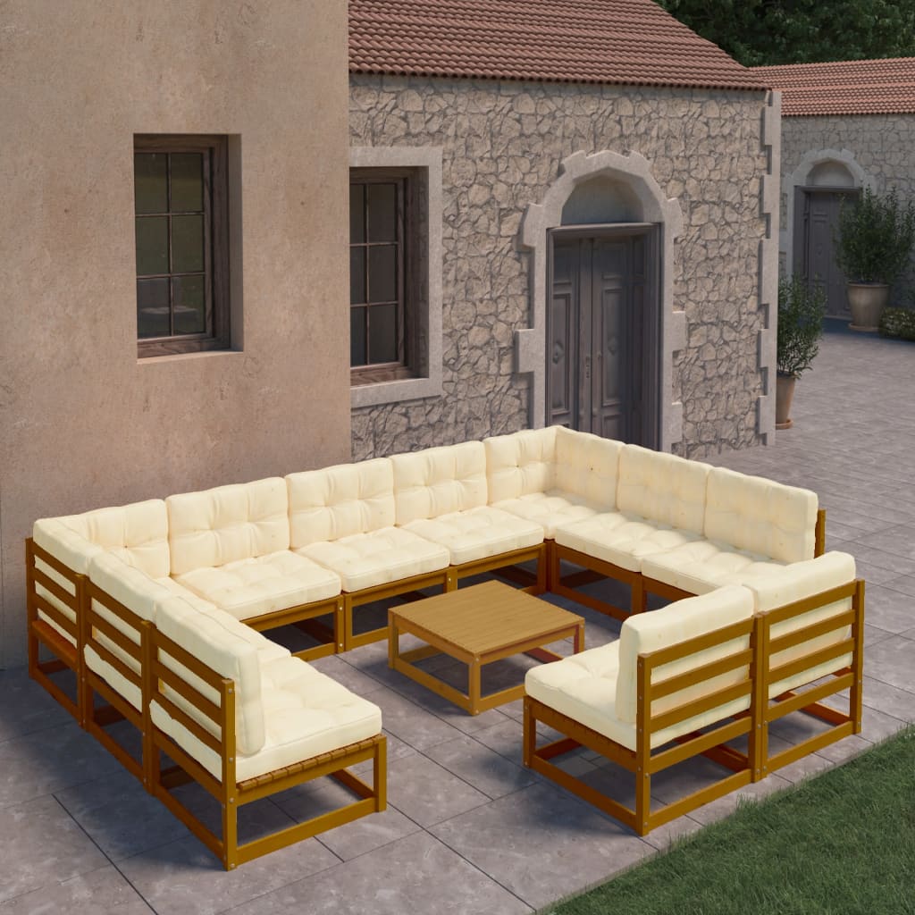 vidaXL 12-tlg. Garten-Lounge-Set mit Kissen Honigbraun Massivholz