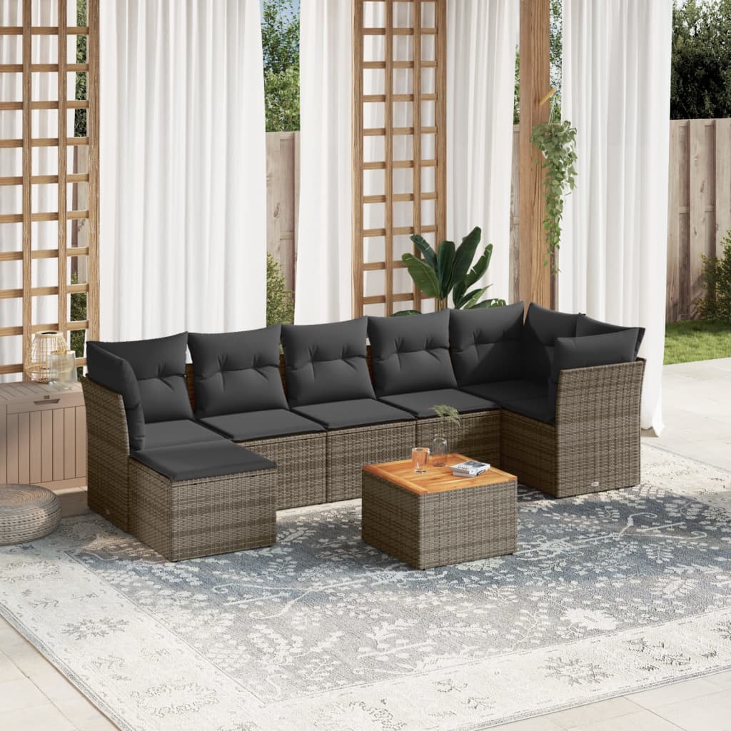 vidaXL 8-tlg. Garten-Sofagarnitur mit Kissen Grau Poly Rattan