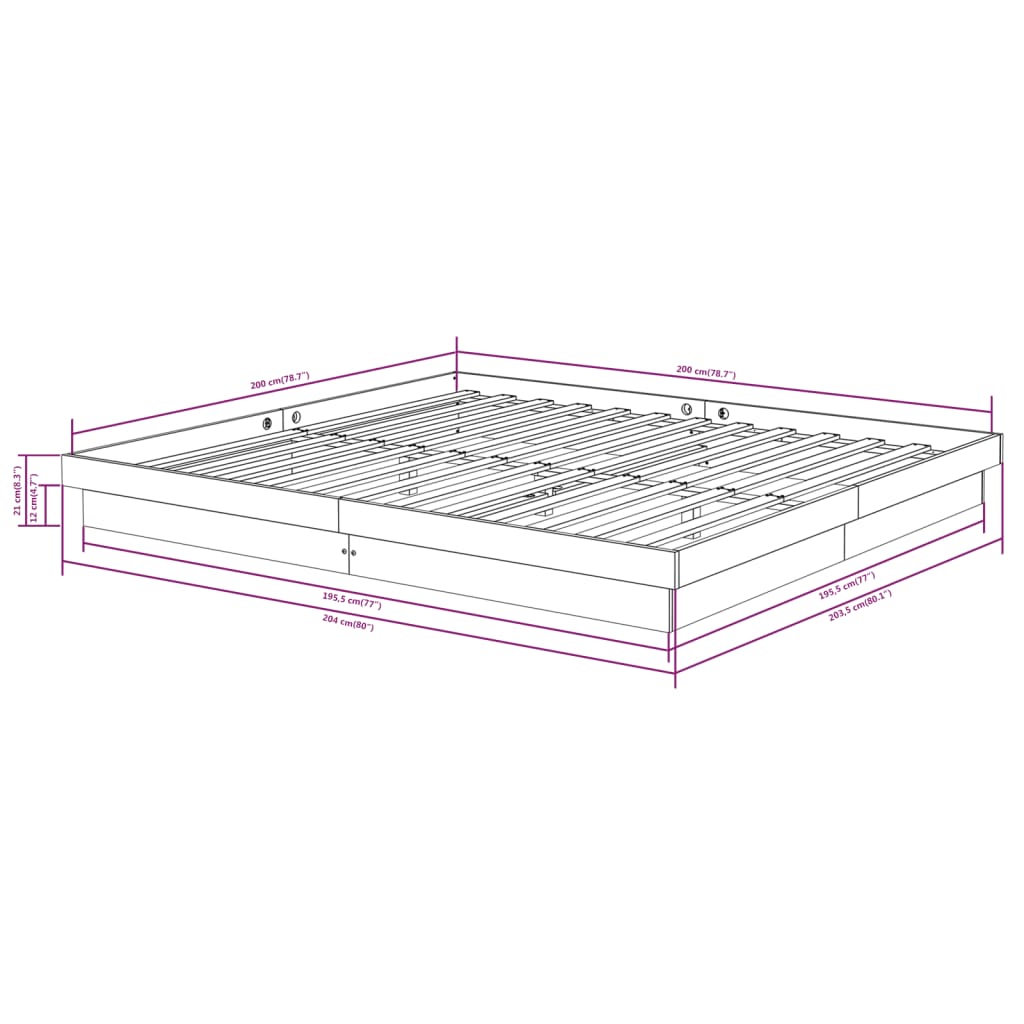 vidaXL Massivholzbett Schwarz 200x200 cm