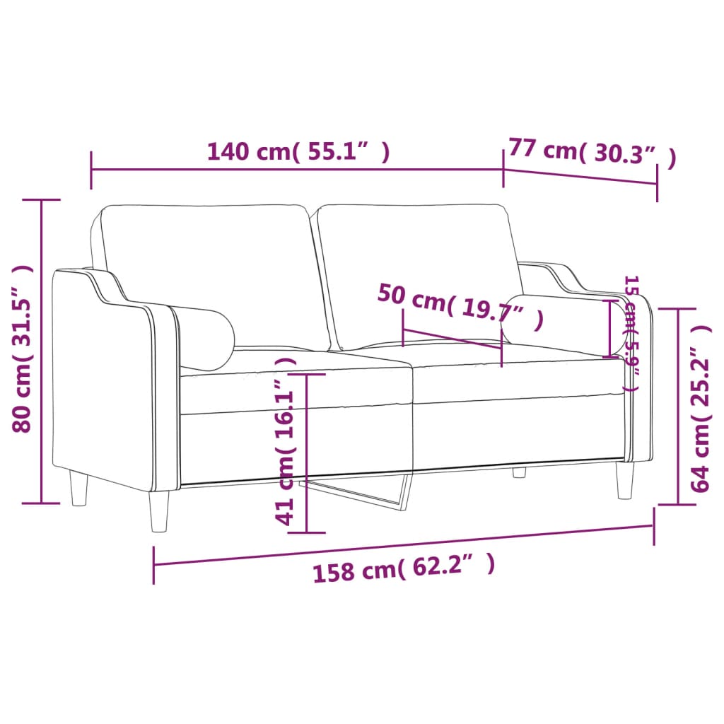 vidaXL 2-Sitzer-Sofa mit Zierkissen Schwarz 140 cm Stoff