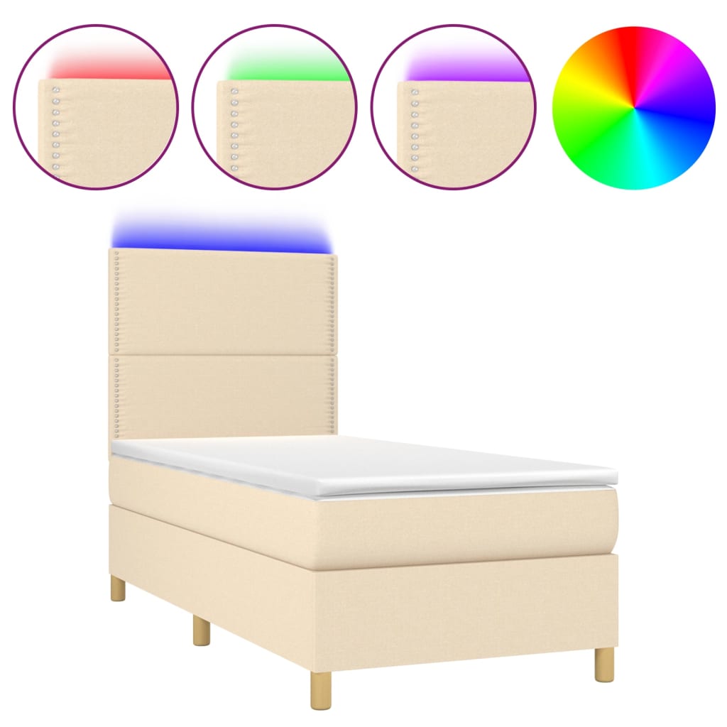 vidaXL Boxspringbett mit Matratze & LED Creme 90x200 cm Stoff