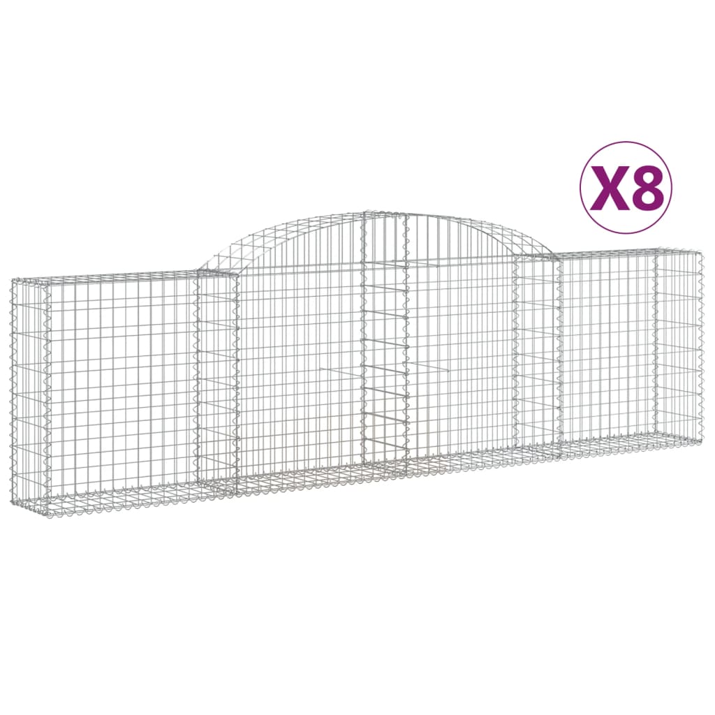 vidaXL Gabionen mit Hochbogen 8 Stk. 300x30x80/100 cm Verzinktes Eisen