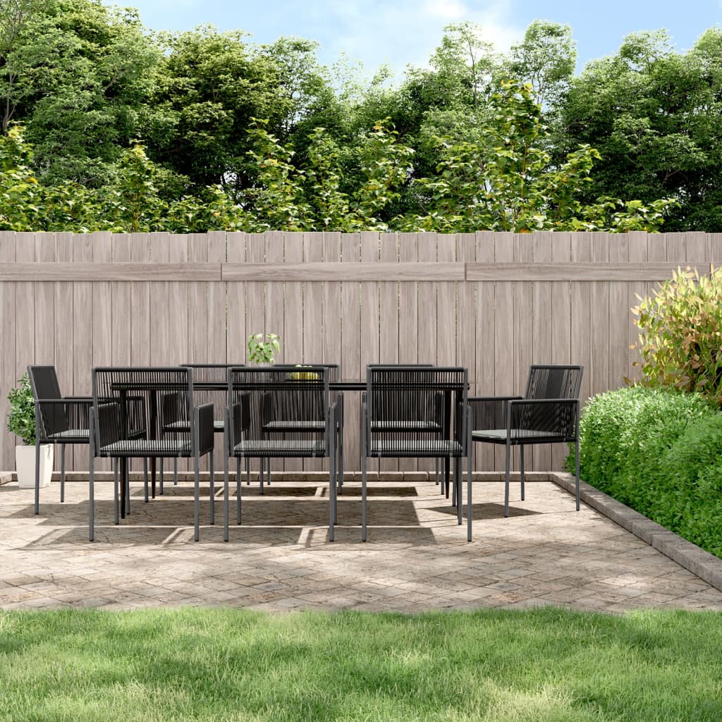 vidaXL 9-tlg. Garten-Essgruppe mit Kissen Schwarz Poly Rattan & Stahl