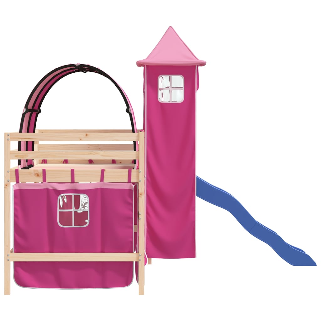 vidaXL Kinderhochbett mit Turm Rosa 90x190 cm Massivholz Kiefer