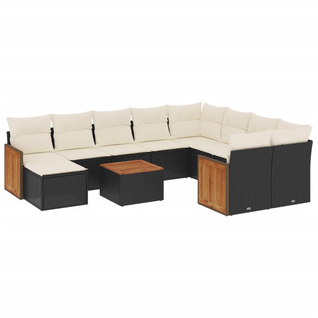 vidaXL 11-tlg. Garten-Sofagarnitur mit Kissen Schwarz Poly Rattan