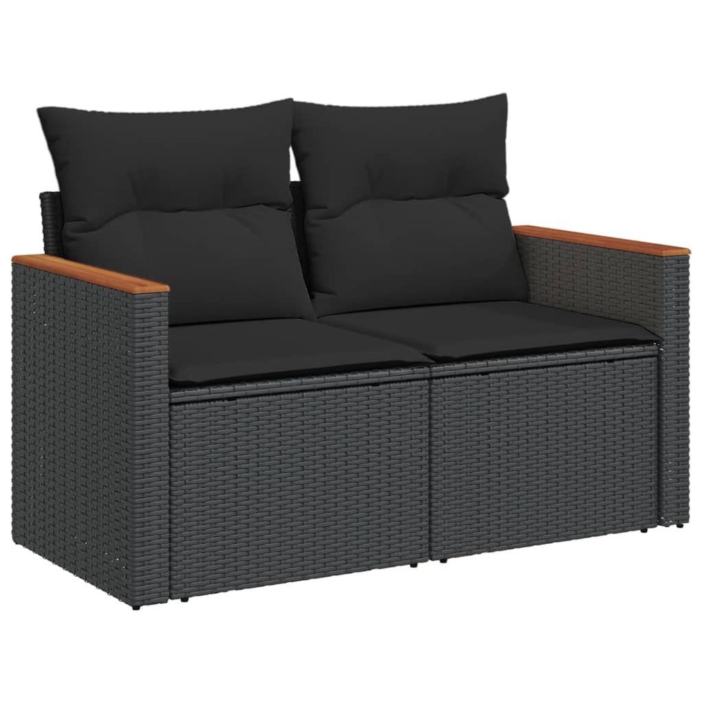 vidaXL 12-tlg. Garten-Sofagarnitur mit Kissen Schwarz Poly Rattan