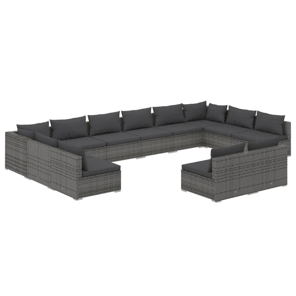 vidaXL 12-tlg. Garten-Lounge-Set mit Kissen Grau Poly Rattan