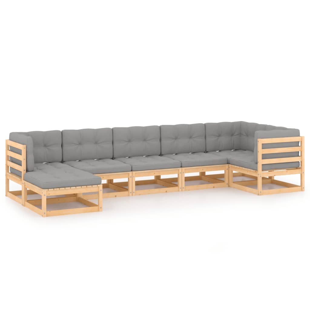 vidaXL 7-tlg. Garten-Lounge-Set mit Kissen Massivholz Kiefer